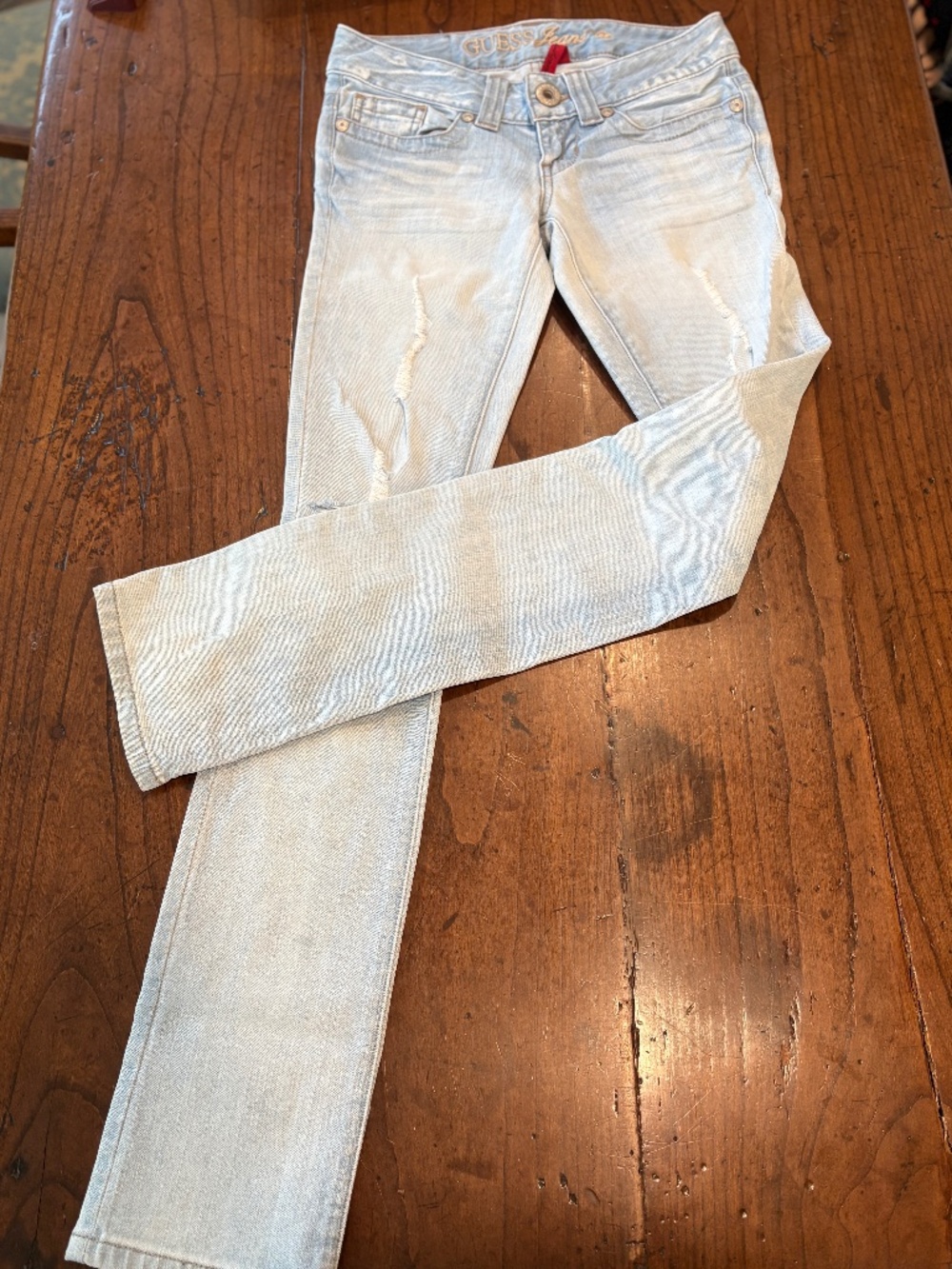 Guess Daredevil Straight Leg Distressed Light Wash Denim Jeans Size 25 0